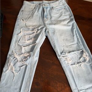 American Eagle Mom Jeans Light Blue Distressed Jeans